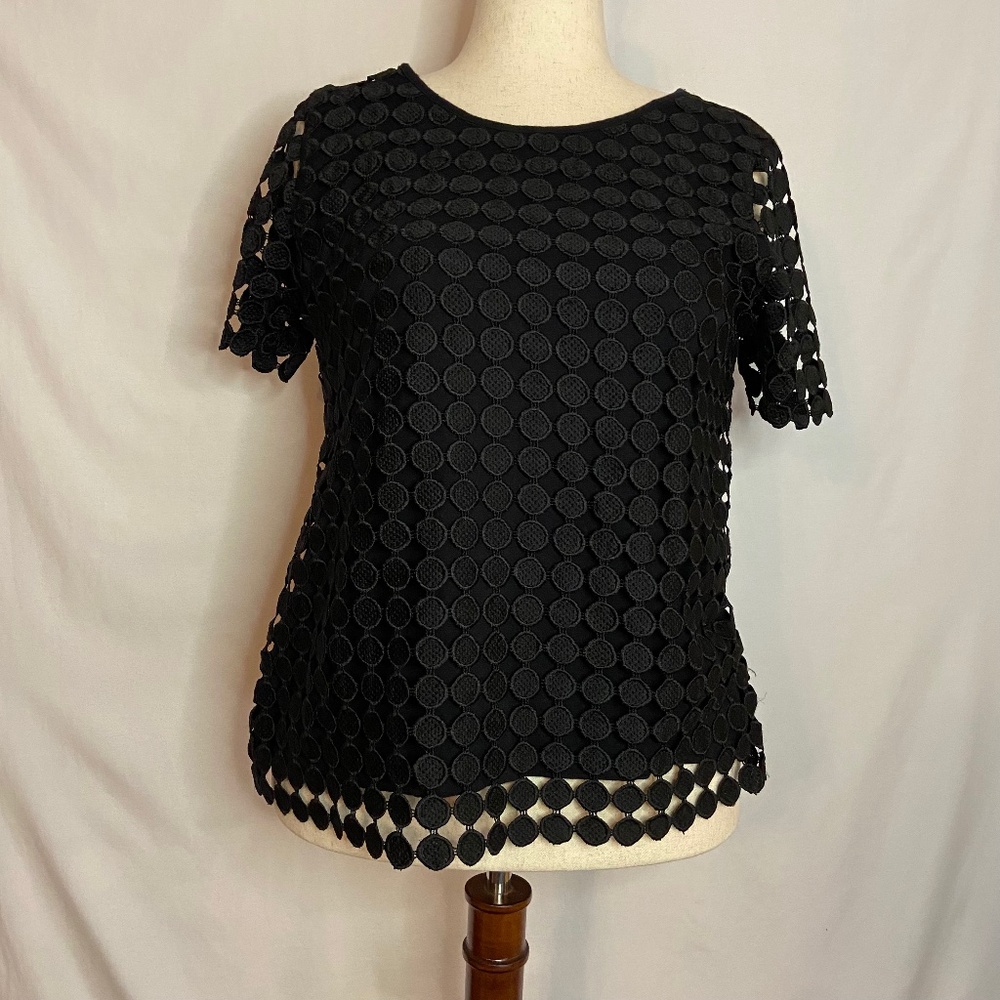 Charter Club Black Dot Lace Top w/ Solid Black Lining Size L